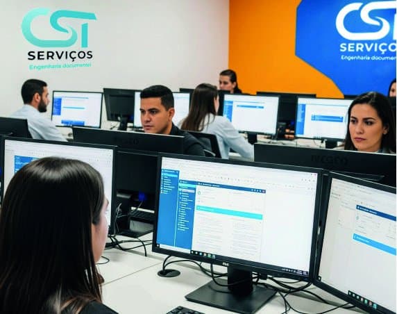Equipe da Amplogest trabalhando na organização de acervos documentais
